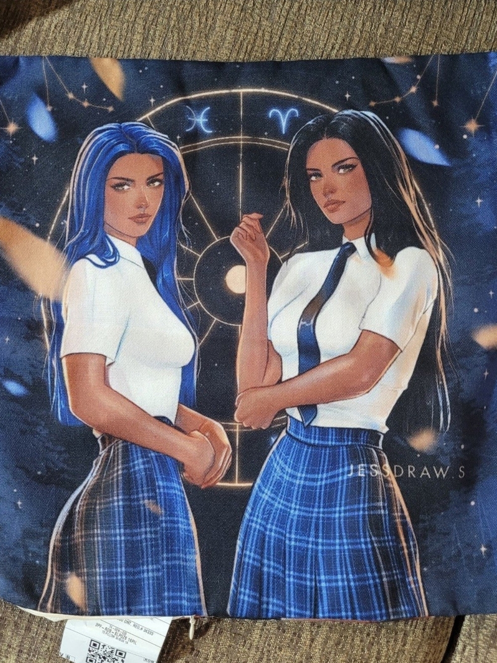 NWOT Anime / Zodiac Artwork Decorative Throw Pillow Cover 15.75" x 15.5"